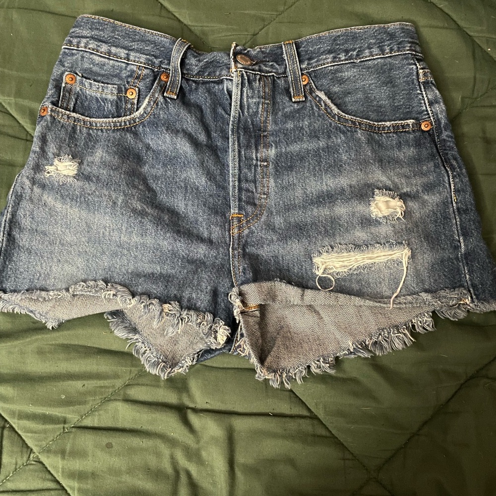 Levi's Distressed Denim Cutoff Shorts - Blue
